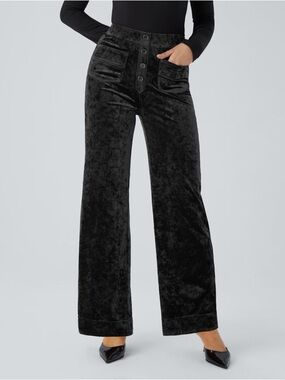 HALARA Black Velvet Wide Leg Pants- Medium Petite.